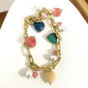 Talbots Semi-precious Love Charm Gold and Multicolor Bracelet 8"